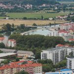 a view of a city with a river running through it