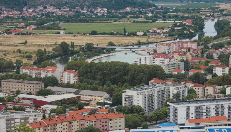 a view of a city with a river running through it